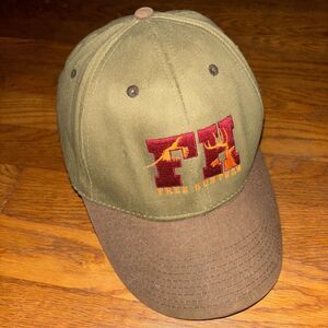 VTG NRA Free Hunters Camo Green Orange Duck Canvas Adjustable‎ Strapback Cap Hat